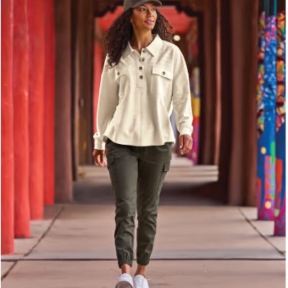 Natural Reflections Henley Long-Sleeve Pullover Size Large Oatmeal - Picture 3 of 4